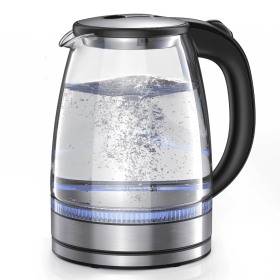 1.7L Glass Boiler Electric Tea Kettle with Blue LED Indicator Light, Silver