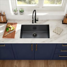 Classic Rectangular Gunmetal Black Undermount Kitchen Sink - 16 Gauge Single Bowl with Drain Assembly (size: 33×19×9" Gunmetal Black + Stainless Steel)