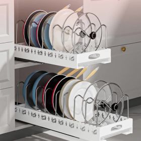 Pull-out pots and pans lid plate draining rack, cabinet built-in draining rack (Color: White)